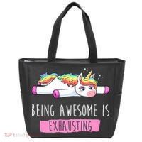 Being Awesome Is Exhausting Funny Unicorn Tote Bag thumb 0