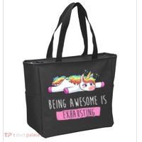 Being Awesome Is Exhausting Funny Unicorn Tote Bag thumb 2