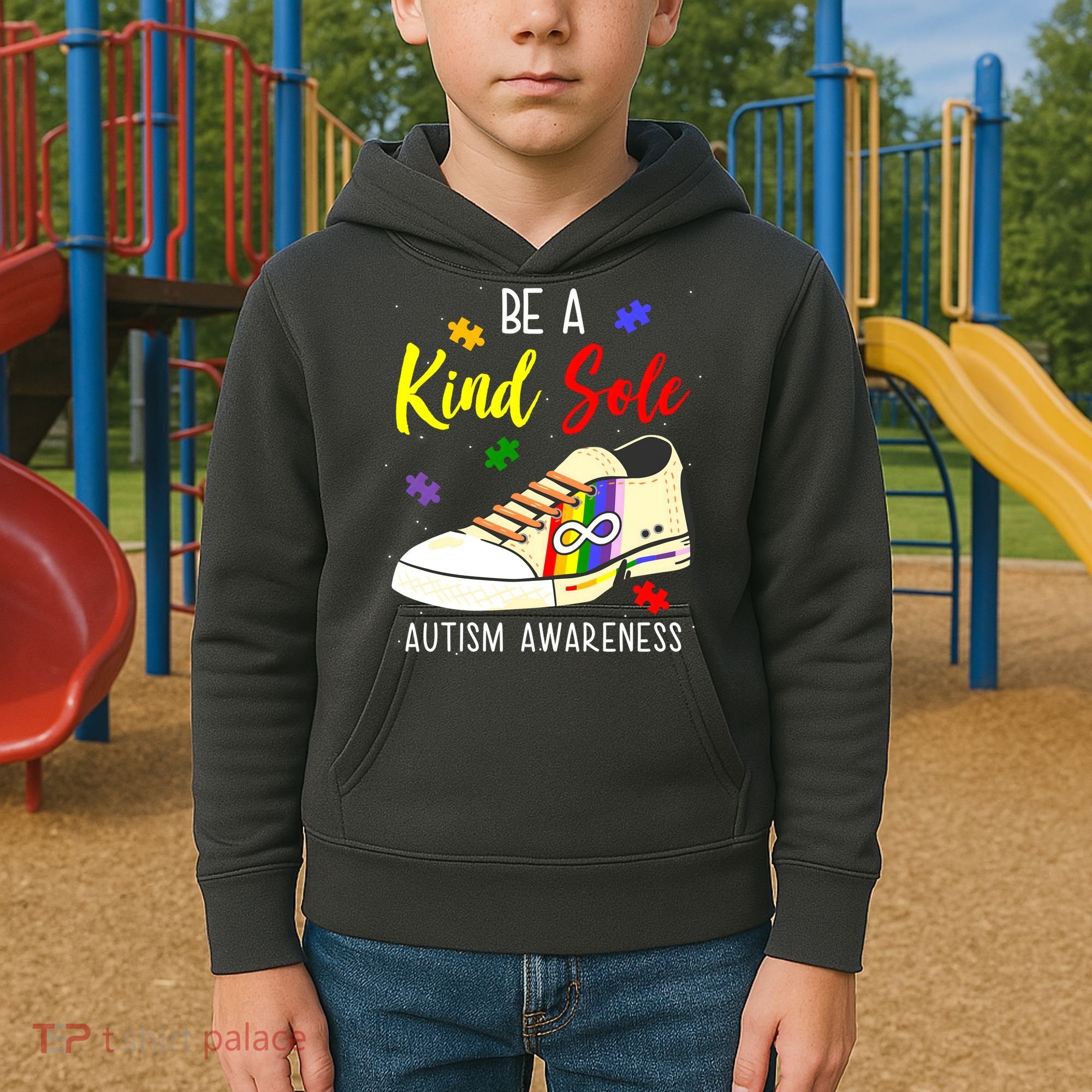 Be A Kind Sole Autism Awareness Puzzle Shoe Kids Hoodie