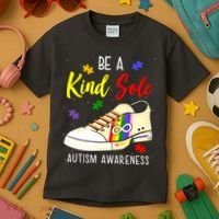 Be A Kind Sole Autism Awareness Puzzle Shoe Kids T-Shirt thumb 3