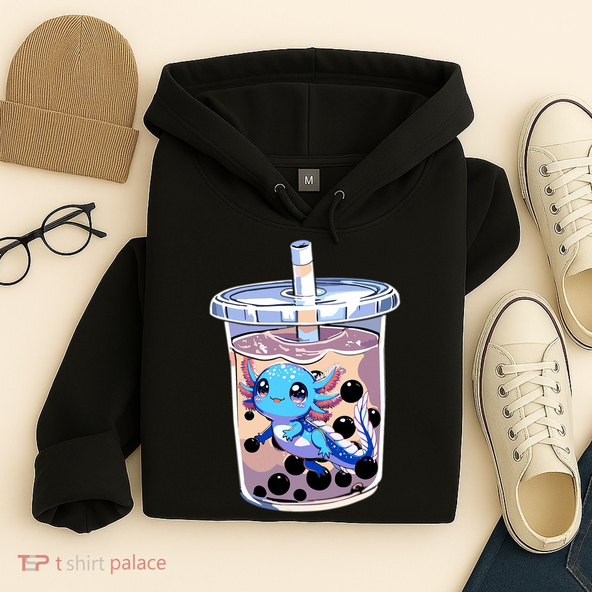 Boba Axolotl Kawaii Axolotl Bubble Tea Boba Hoodie
