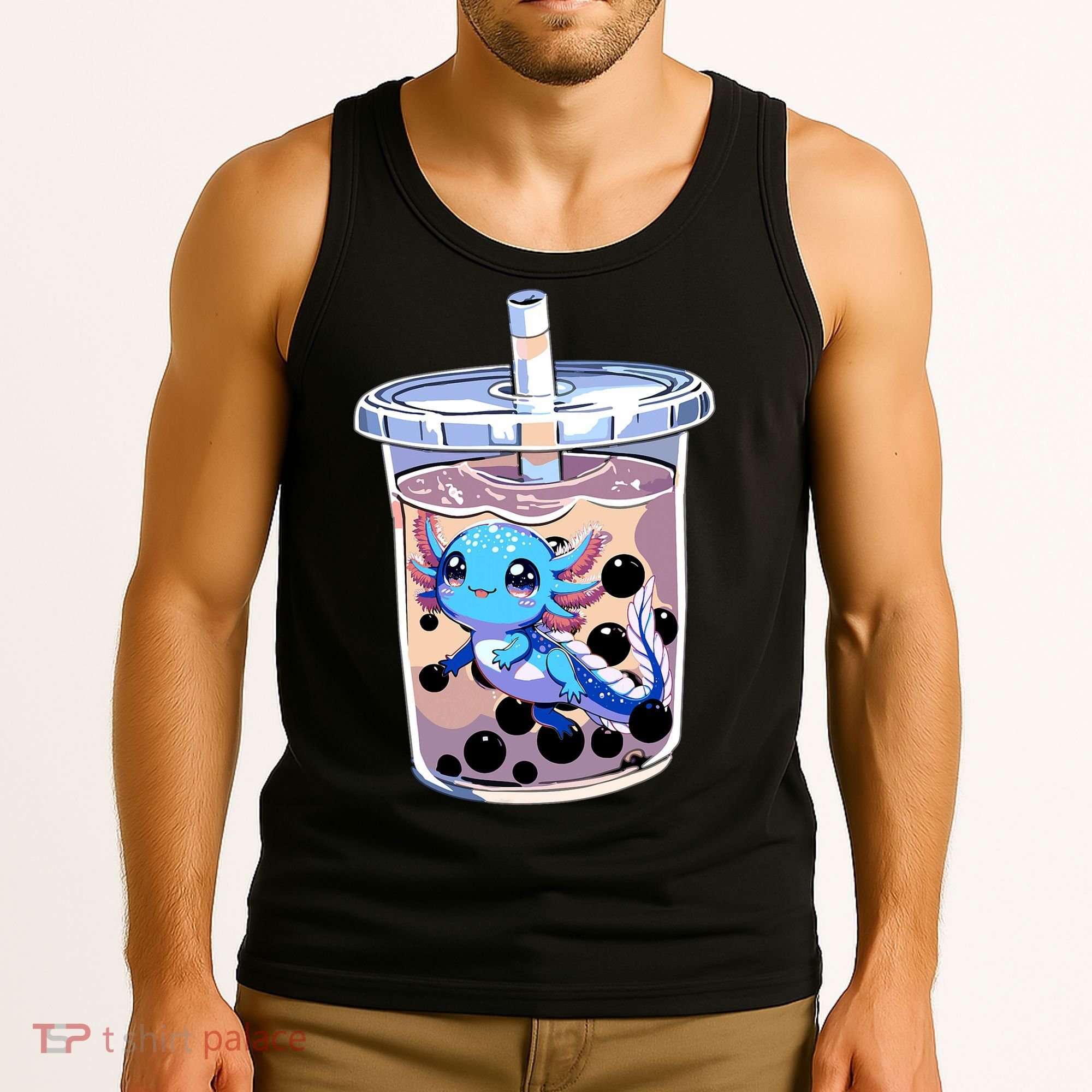 Boba Axolotl Kawaii Axolotl Bubble Tea Boba Tank Top