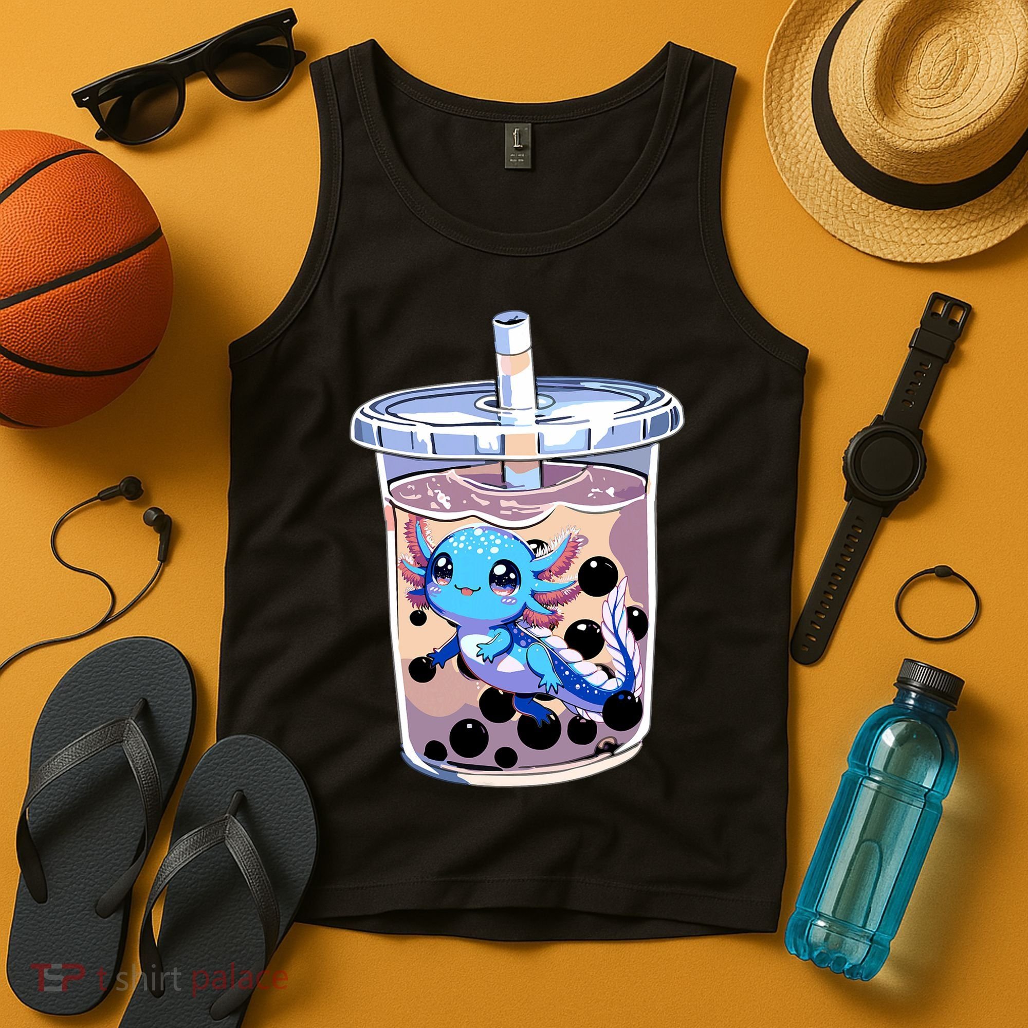 Boba Axolotl Kawaii Axolotl Bubble Tea Boba Tank Top