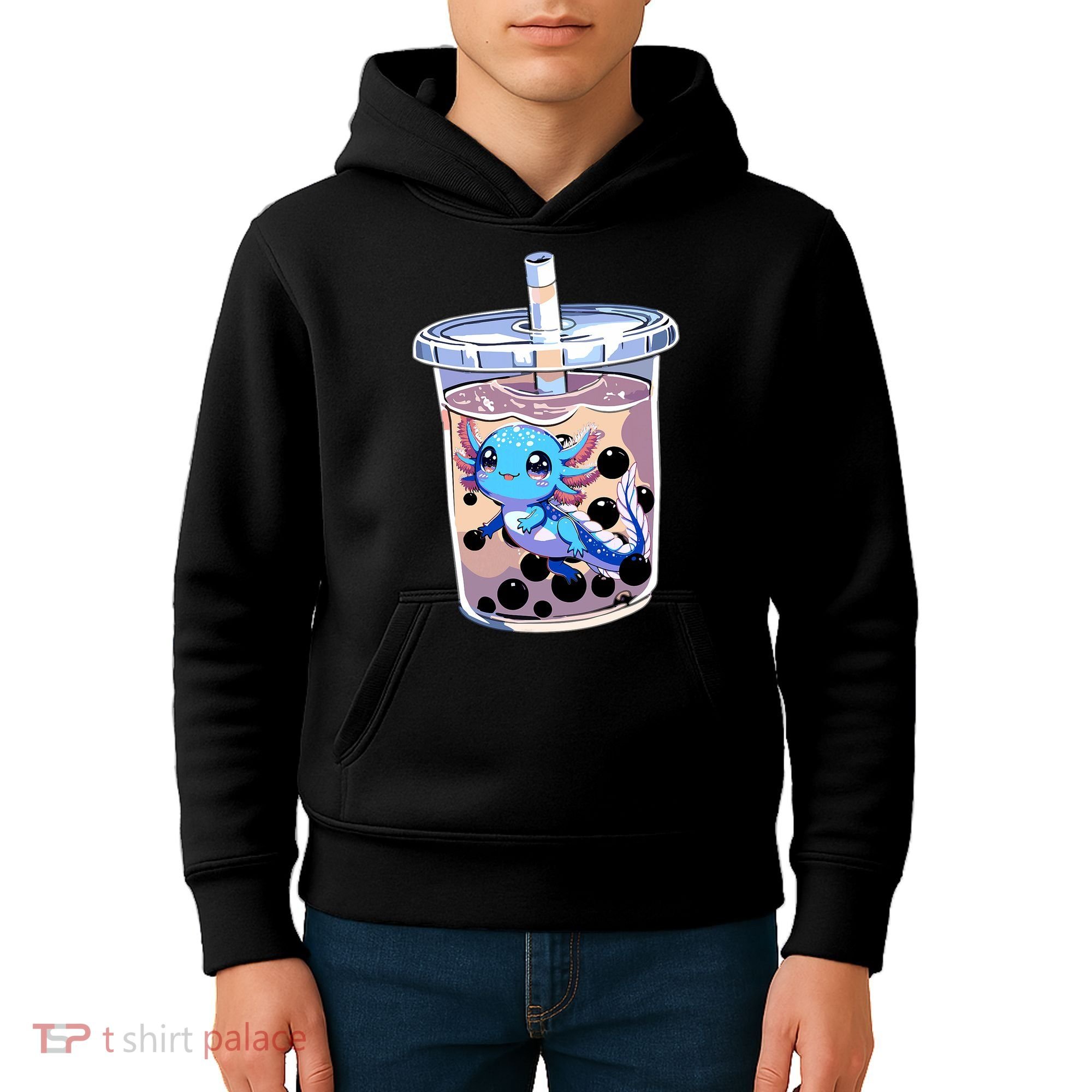 Boba Axolotl Kawaii Axolotl Bubble Tea Boba Kids Hoodie