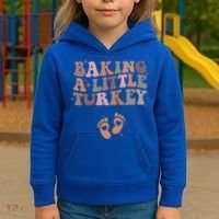 Baking A Little Turkey Pregnancy Announcement Baby Reveal  Kids Hoodie thumb 3