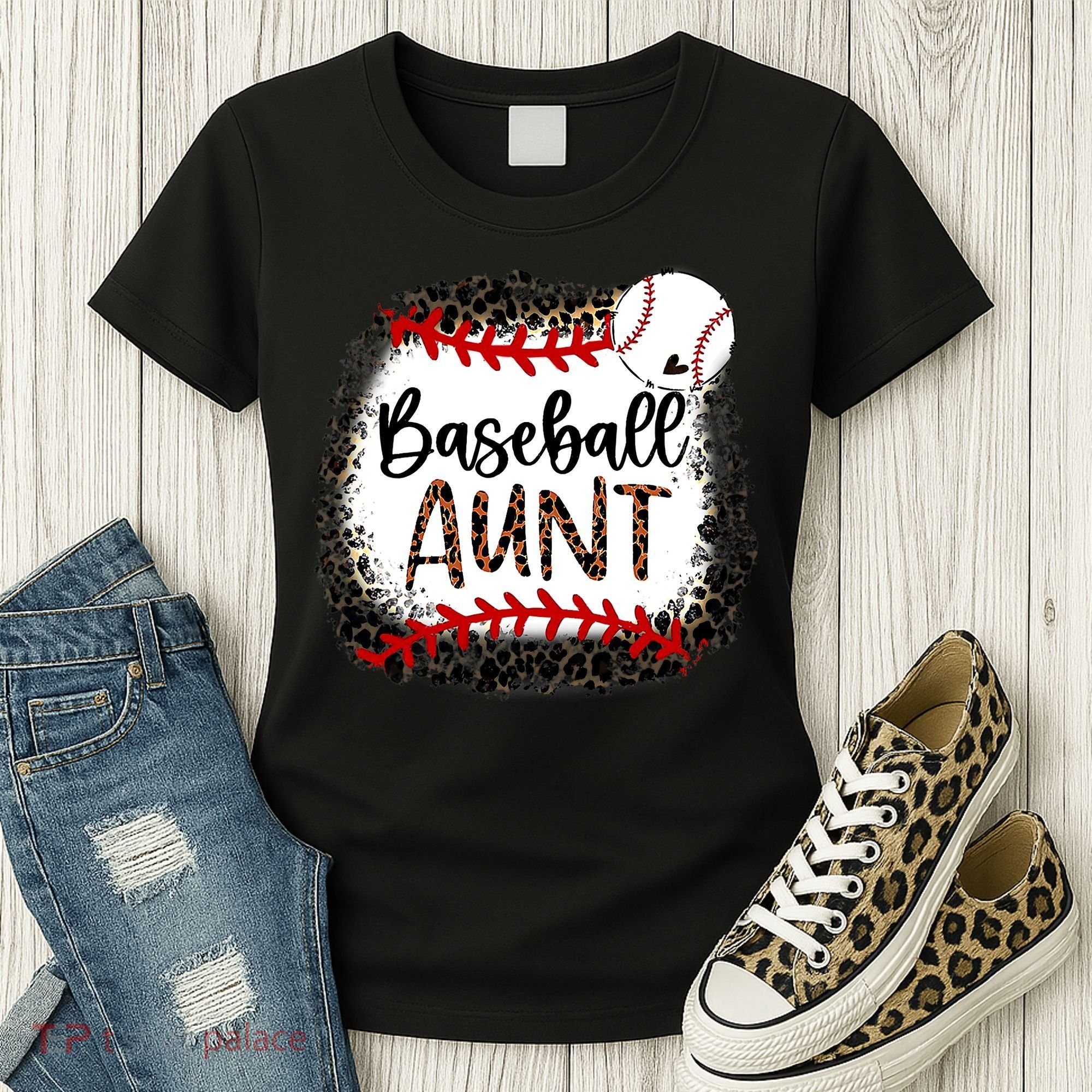 Baseball Aunt Leopard Baseball Aunt Women's T-Shirt