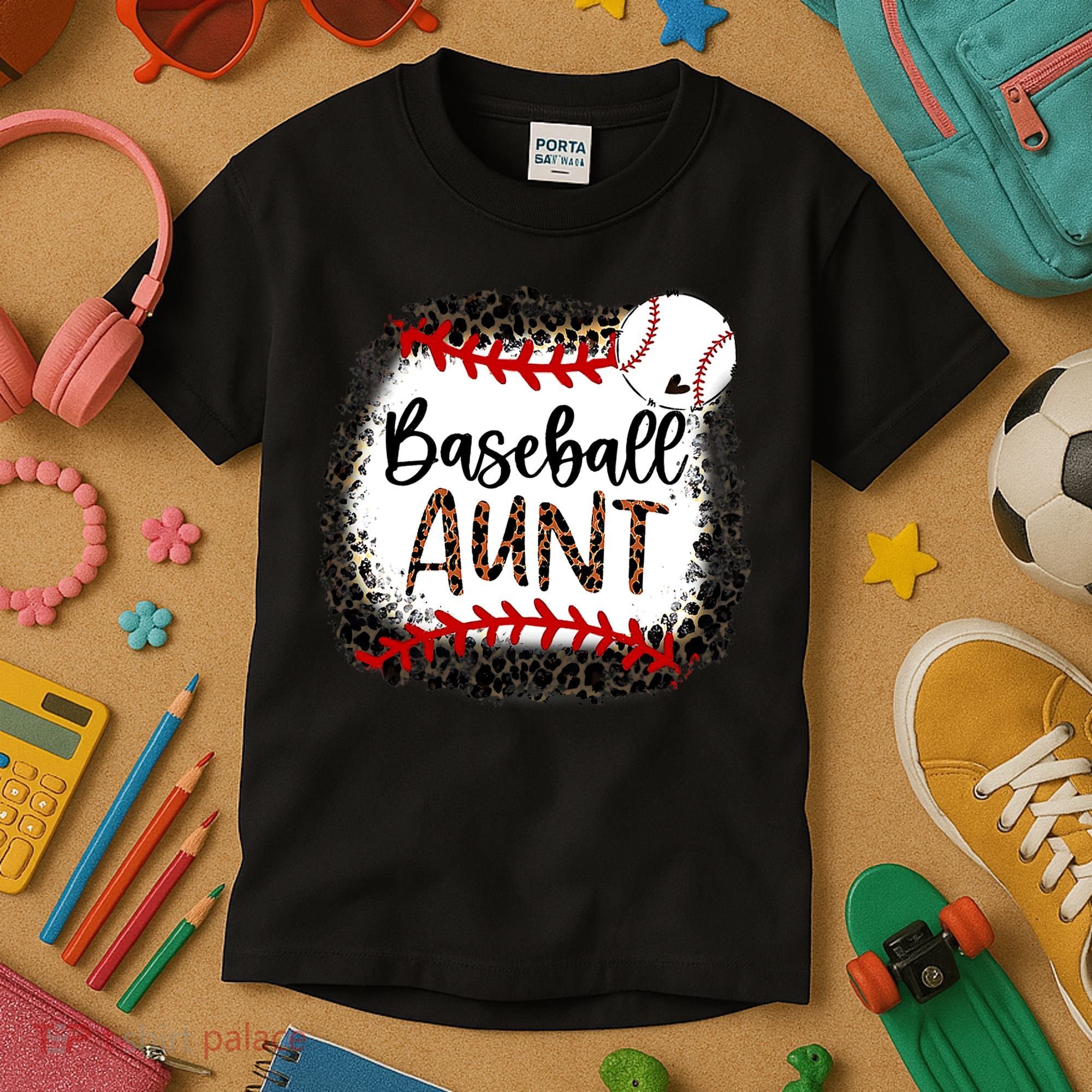 Baseball Aunt Leopard Baseball Aunt Kids T-Shirt
