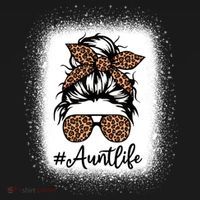 Best Aunt Life Messy Bun Leopard Bleached Auntie Mothers Day Great Gift USA-Made Doggie Bandana thumb 2