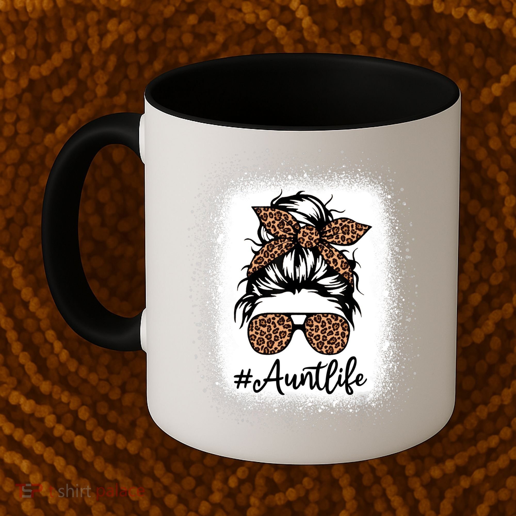 Best Aunt Life Messy Bun Leopard Bleached Auntie Mothers Day Great Gift Coffee Mug