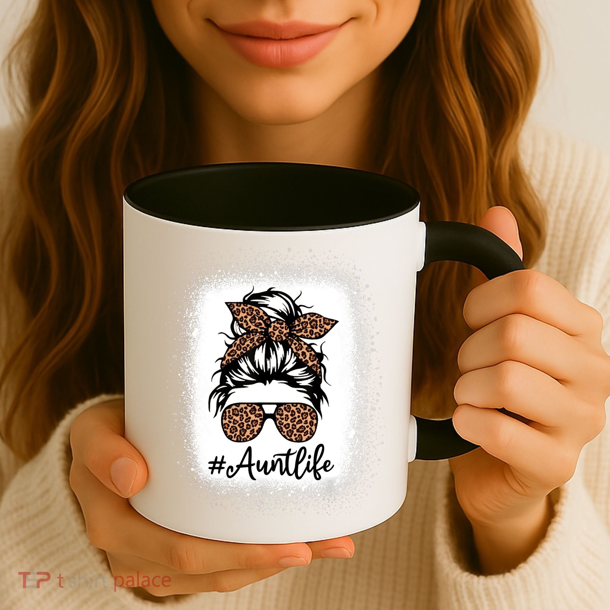 Best Aunt Life Messy Bun Leopard Bleached Auntie Mothers Day Great Gift Coffee Mug
