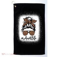 Best Aunt Life Messy Bun Leopard Bleached Auntie Mothers Day Great Gift Golf Towel thumb 0