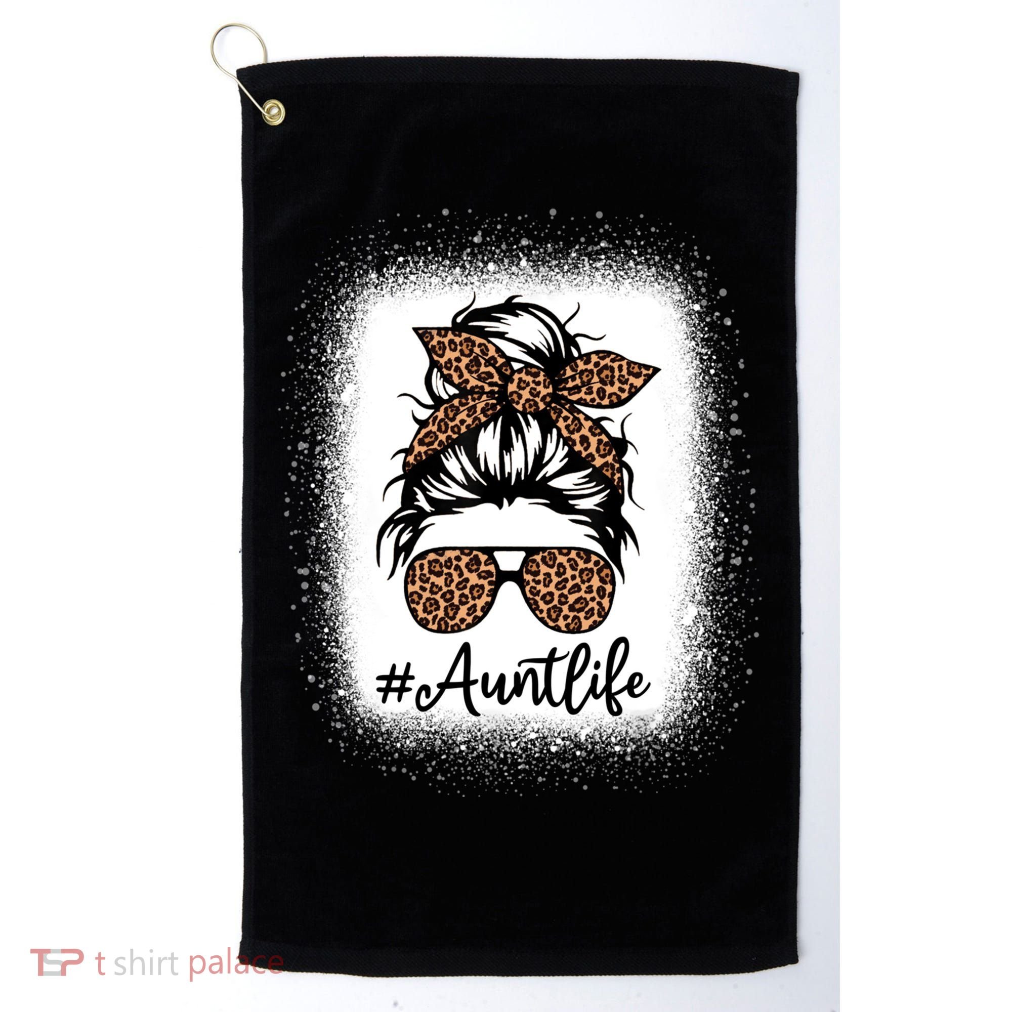 Best Aunt Life Messy Bun Leopard Bleached Auntie Mothers Day Great Gift Golf Towel