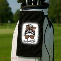 Best Aunt Life Messy Bun Leopard Bleached Auntie Mothers Day Great Gift Golf Towel thumb 2