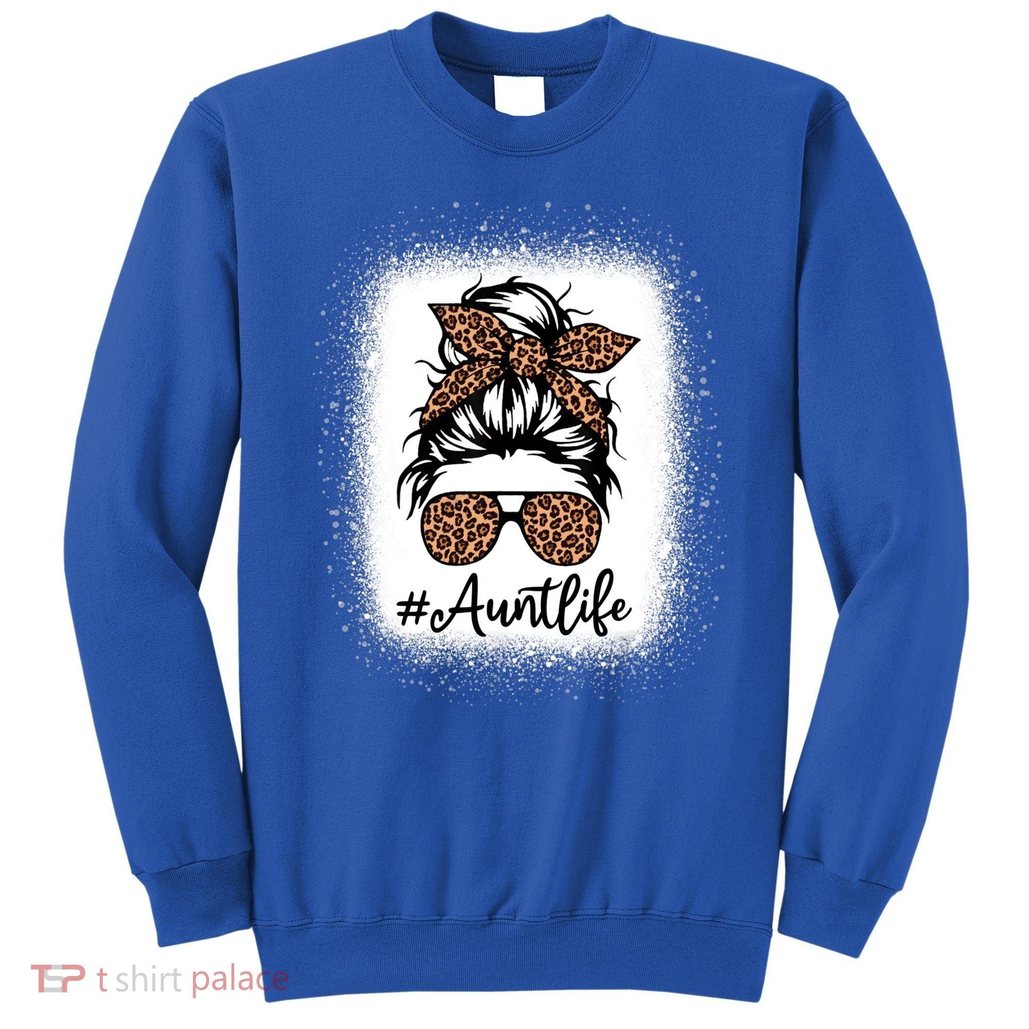 Best Aunt Life Messy Bun Leopard Bleached Auntie Mothers Day Great Gift Sweatshirt