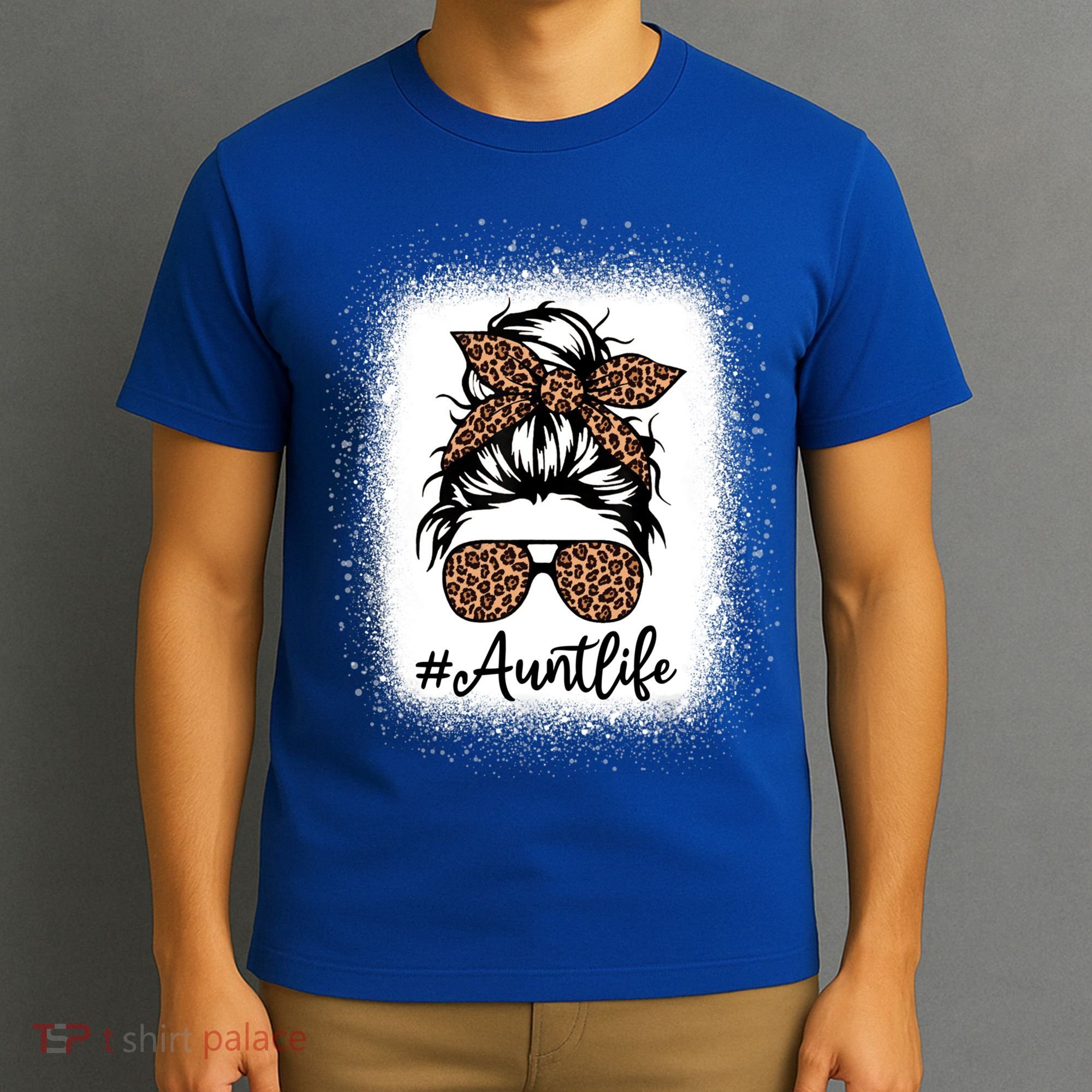 Best Aunt Life Messy Bun Leopard Bleached Auntie Mothers Day Great Gift T-Shirt