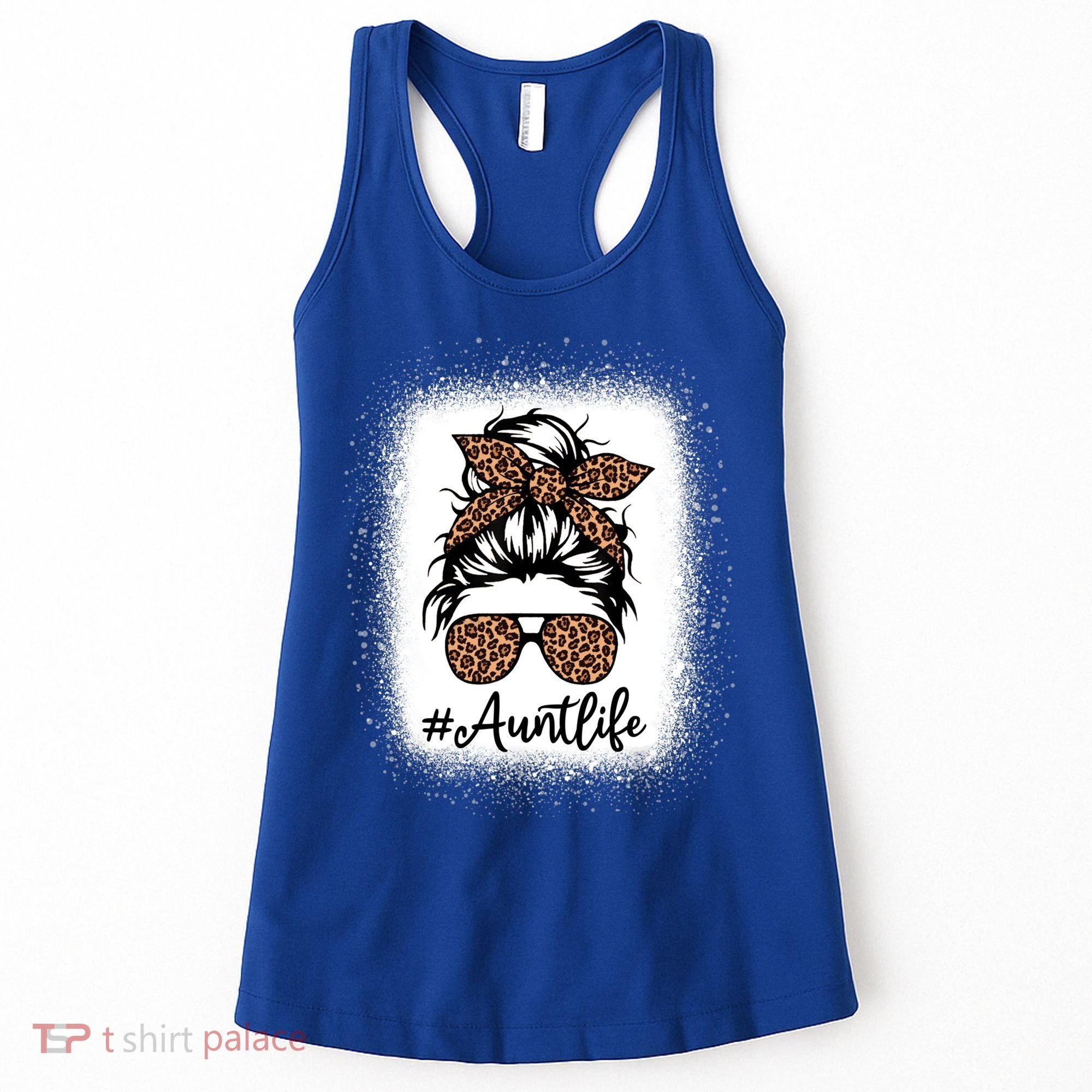 Best Aunt Life Messy Bun Leopard Bleached Auntie Mothers Day Great Gift Women's Tank Top
