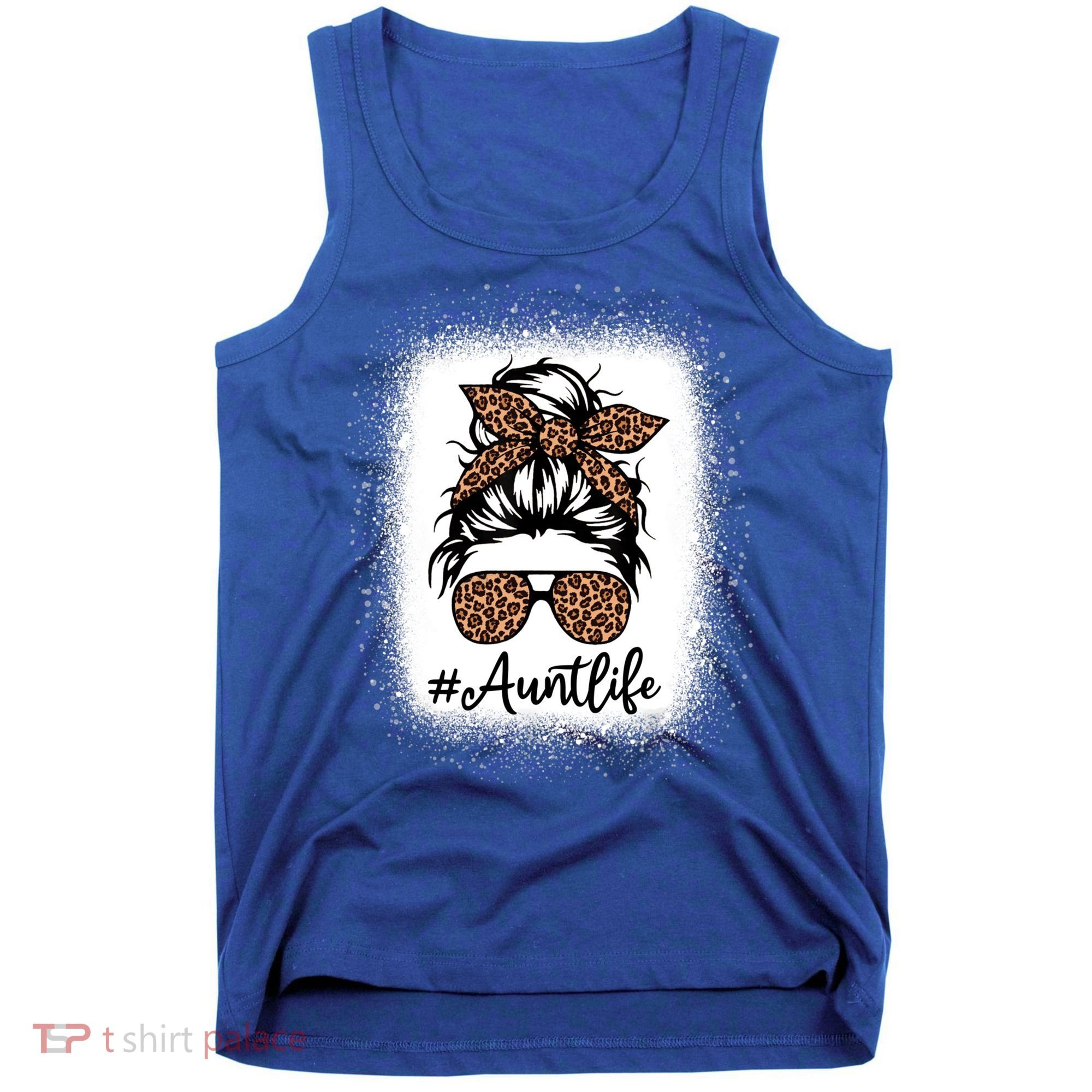 Best Aunt Life Messy Bun Leopard Bleached Auntie Mothers Day Great Gift Tank Top