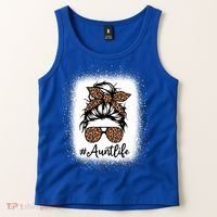 Best Aunt Life Messy Bun Leopard Bleached Auntie Mothers Day Great Gift Tank Top thumb 2