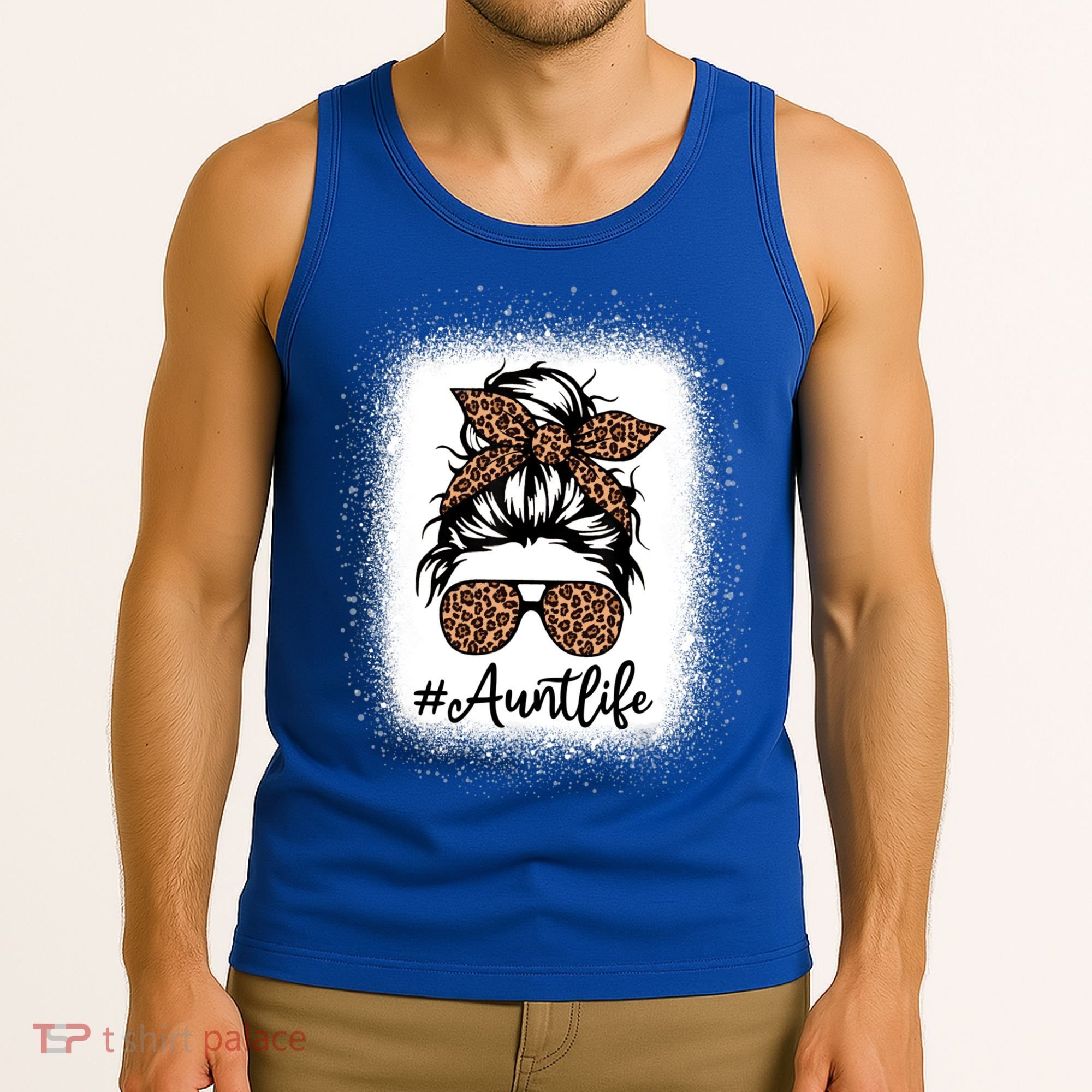 Best Aunt Life Messy Bun Leopard Bleached Auntie Mothers Day Great Gift Tank Top