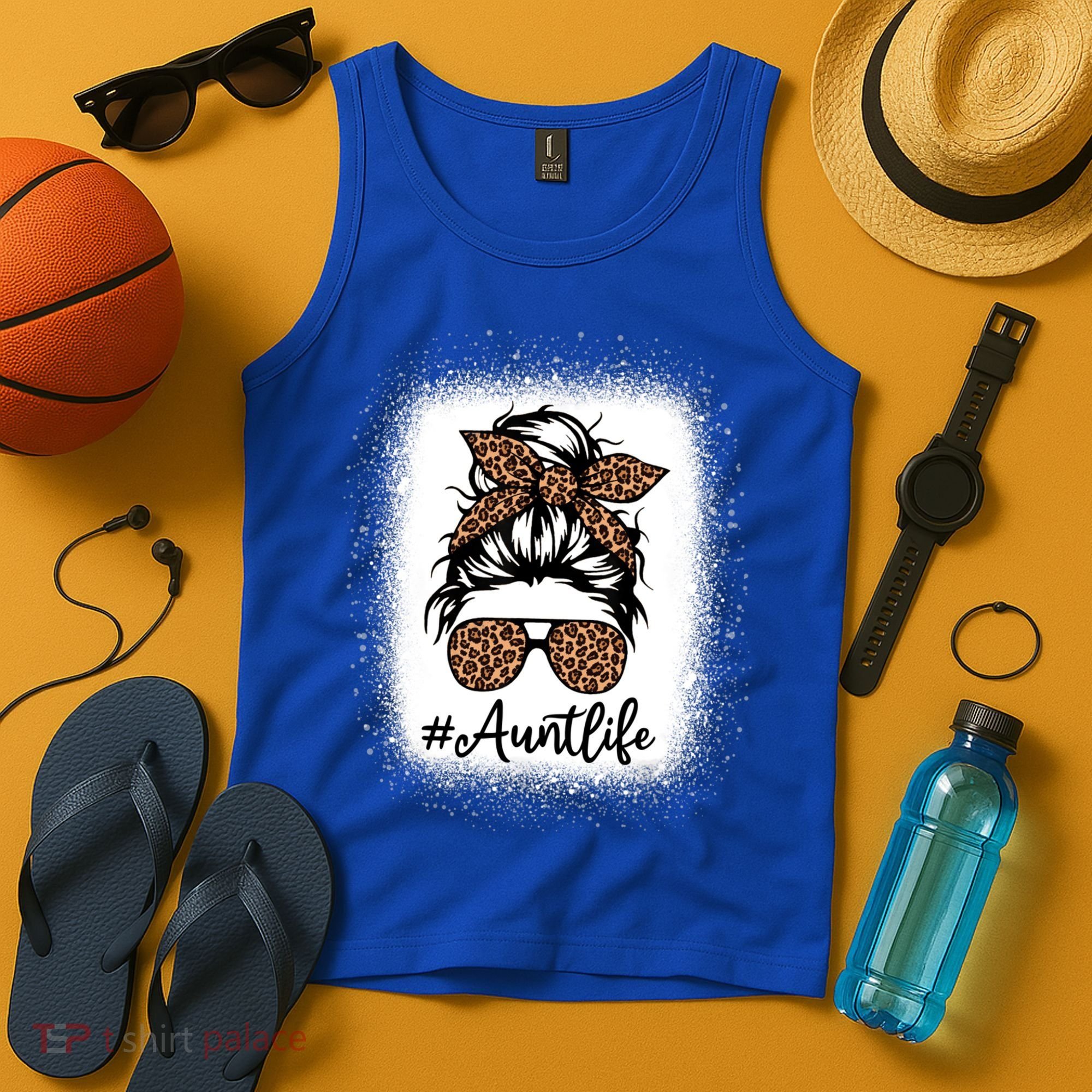 Best Aunt Life Messy Bun Leopard Bleached Auntie Mothers Day Great Gift Tank Top