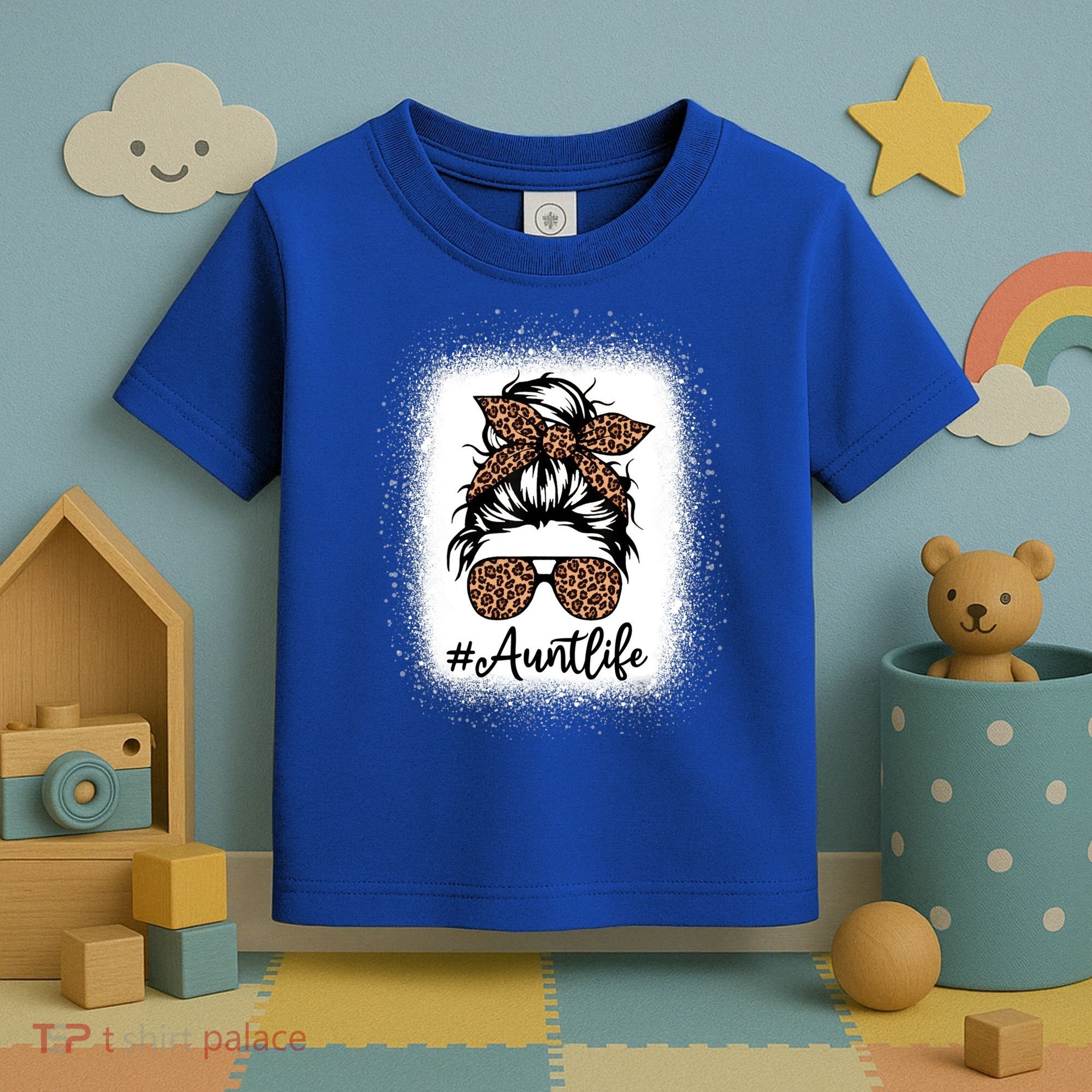 Best Aunt Life Messy Bun Leopard Bleached Auntie Mothers Day Great Gift Toddler T-Shirt