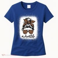 Best Aunt Life Messy Bun Leopard Bleached Auntie Mothers Day Great Gift Women's T-Shirt thumb 0