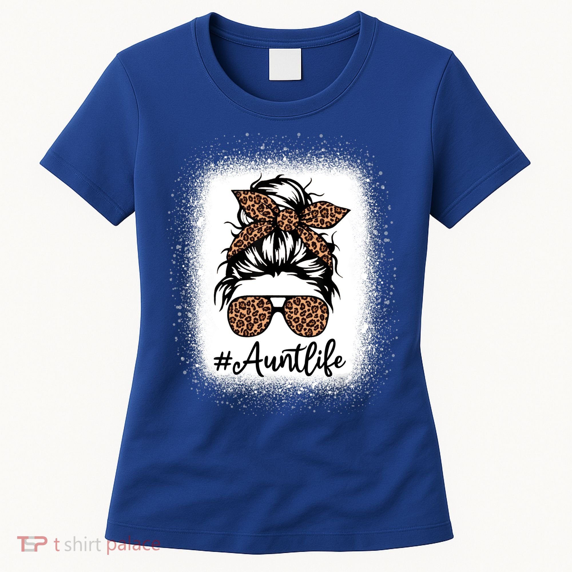 Best Aunt Life Messy Bun Leopard Bleached Auntie Mothers Day Great Gift Women's T-Shirt