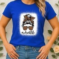 Best Aunt Life Messy Bun Leopard Bleached Auntie Mothers Day Great Gift Women's T-Shirt thumb 2