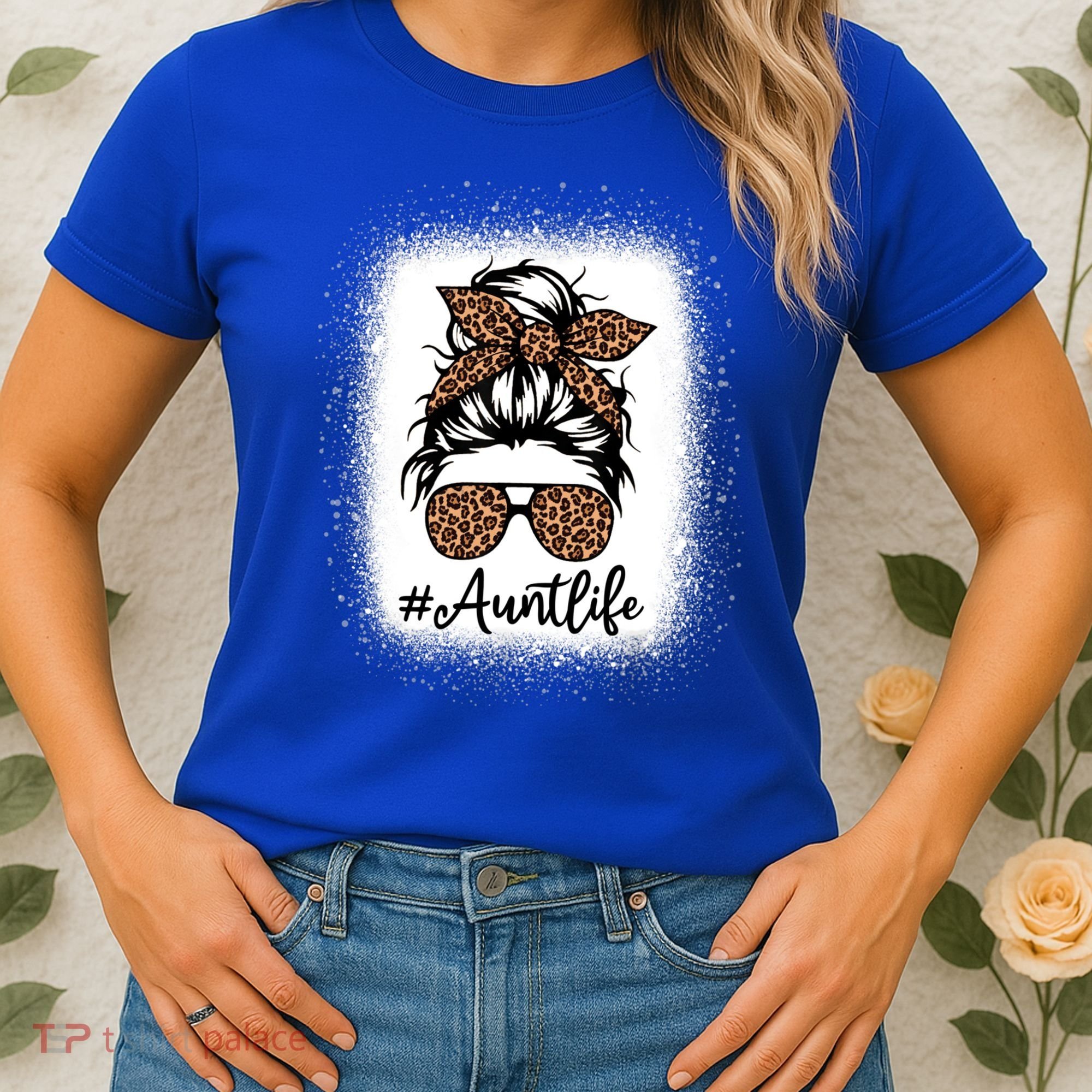 Best Aunt Life Messy Bun Leopard Bleached Auntie Mothers Day Great Gift Women's T-Shirt