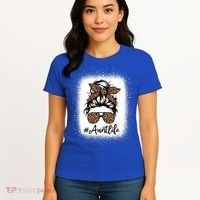 Best Aunt Life Messy Bun Leopard Bleached Auntie Mothers Day Great Gift Women's T-Shirt thumb 4