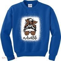 Best Aunt Life Messy Bun Leopard Bleached Auntie Mothers Day Great Gift Kids Sweatshirt thumb 0