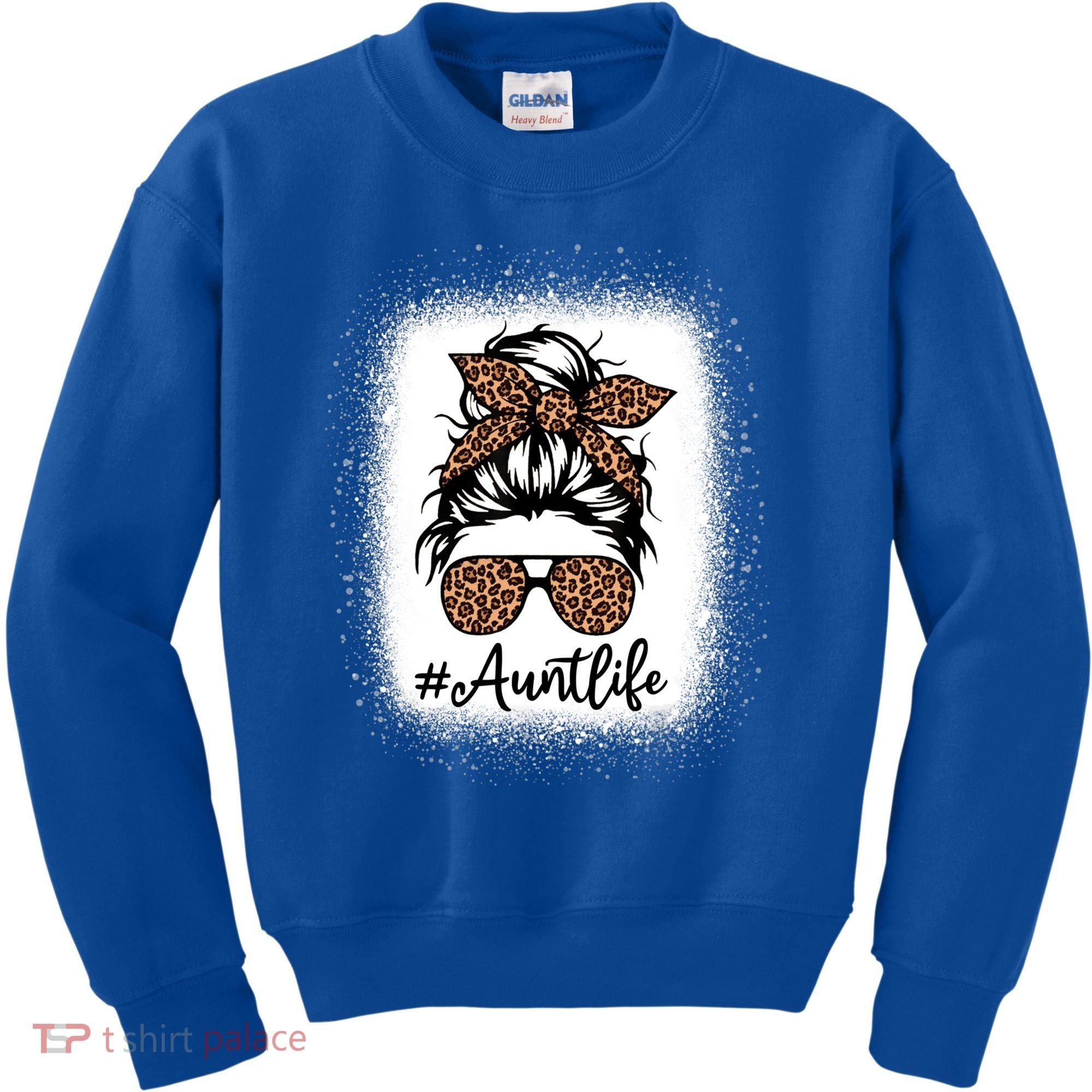 Best Aunt Life Messy Bun Leopard Bleached Auntie Mothers Day Great Gift Kids Sweatshirt