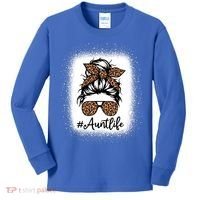 Best Aunt Life Messy Bun Leopard Bleached Auntie Mothers Day Great Gift Kids Long Sleeve Shirt thumb 0