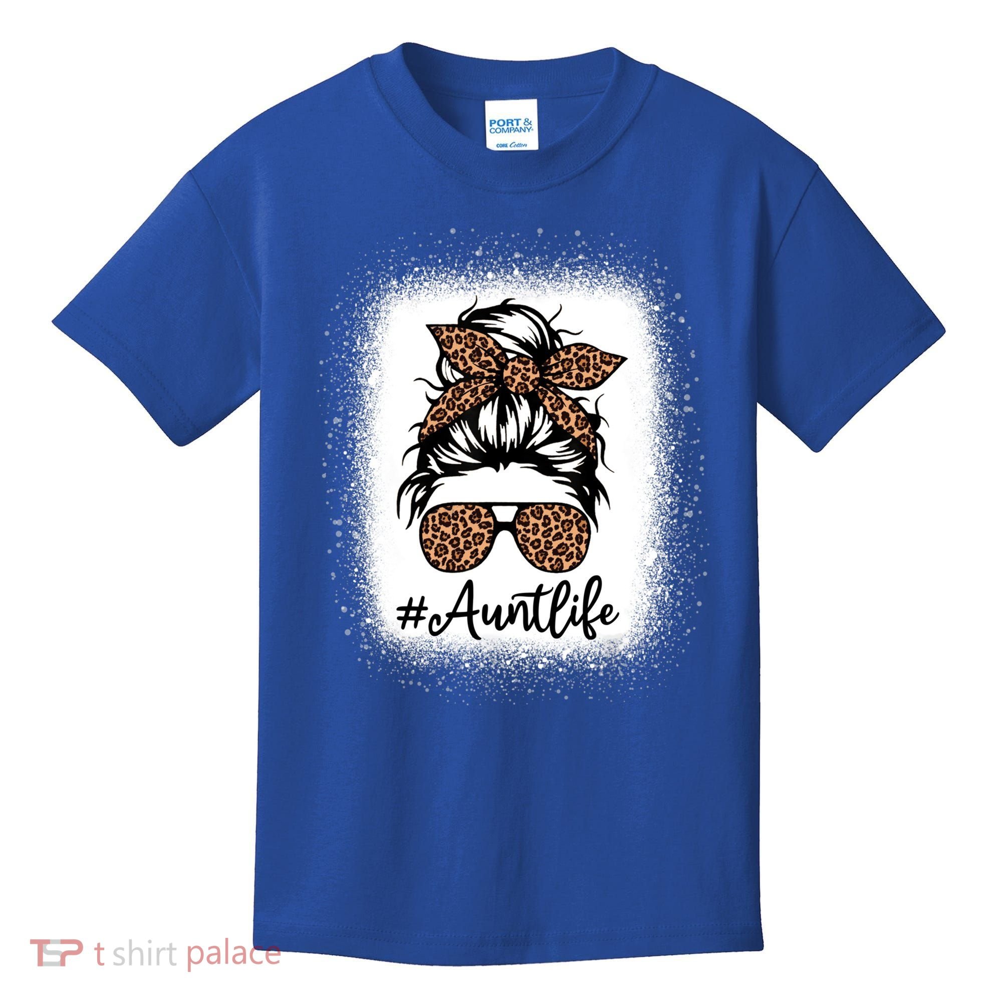 Best Aunt Life Messy Bun Leopard Bleached Auntie Mothers Day Great Gift Kids T-Shirt