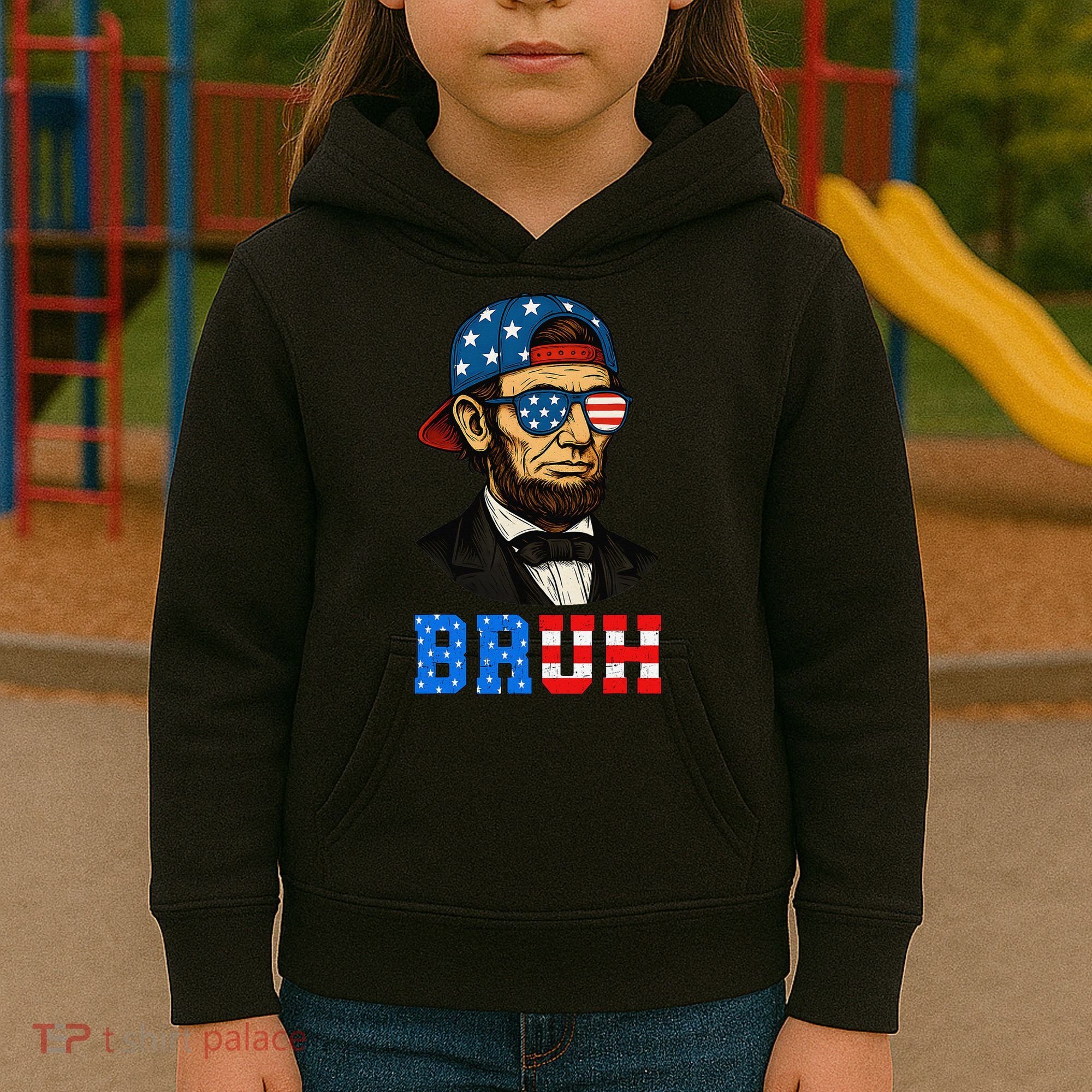 Bruh Abraham Lincoln Patriotic 4th Of July Kids Hoodie