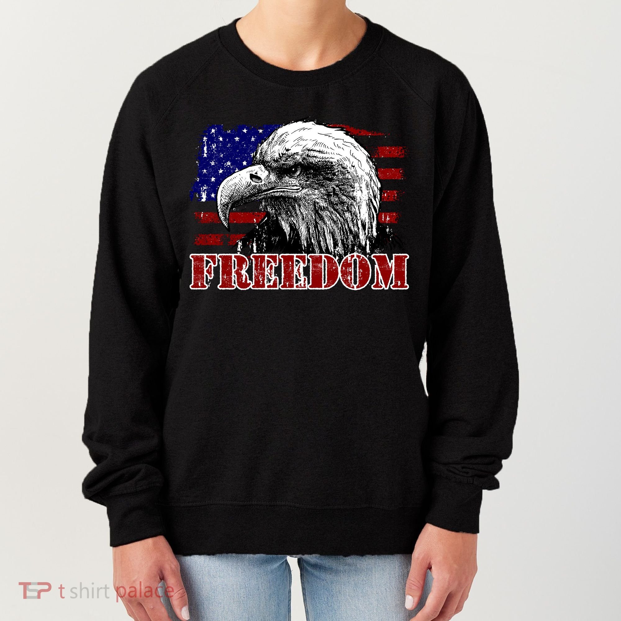 Bald Eagle Distressed USA Flag Freedom 4th of July Women's Sweatshirt