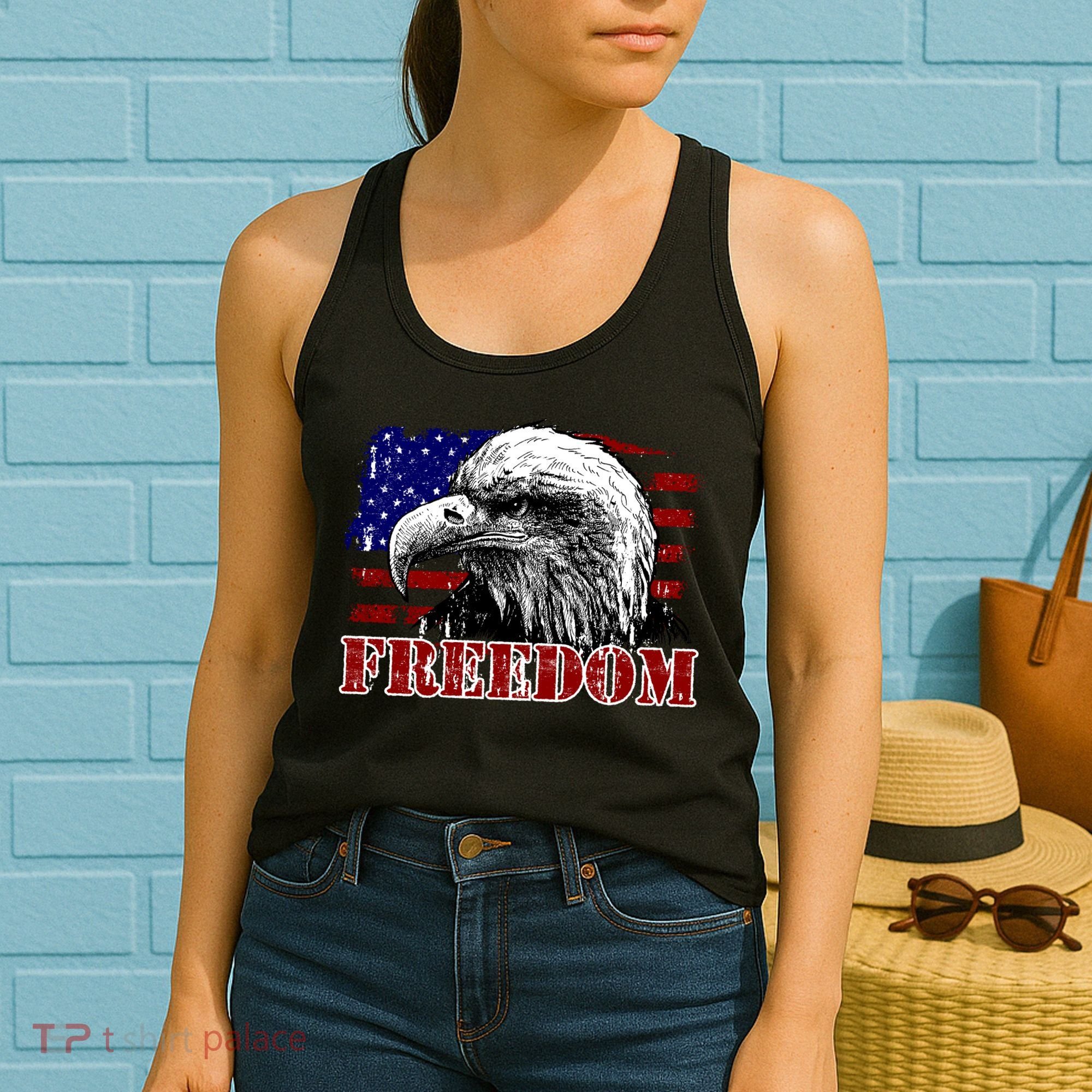 Bald Eagle Distressed USA Flag Freedom 4th of July Women's Tank Top