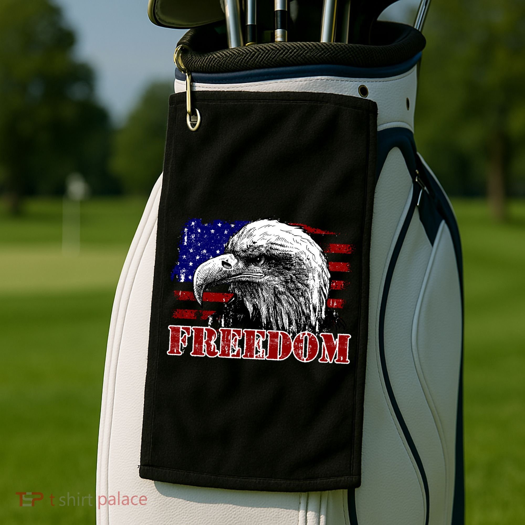 Bald Eagle Distressed USA Flag Freedom 4th of July Golf Towel