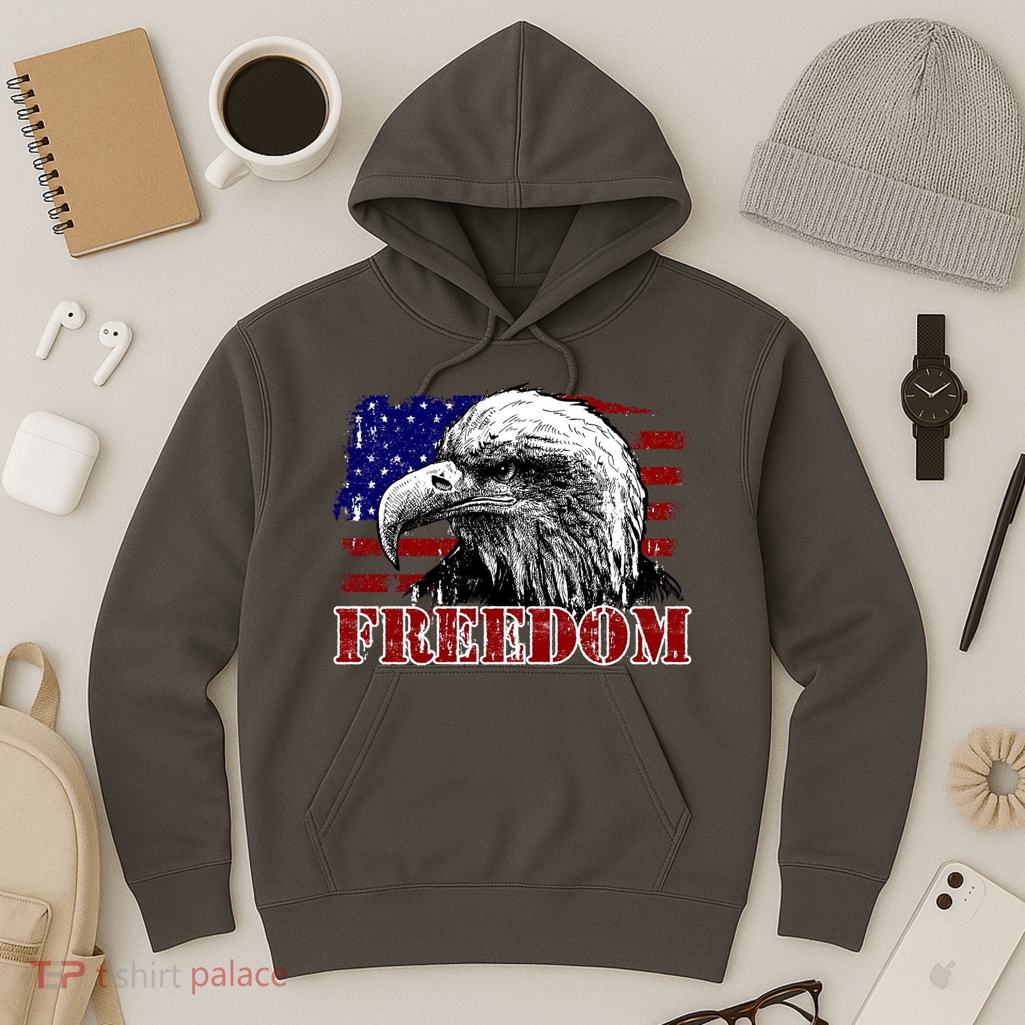 Bald Eagle Distressed USA Flag Freedom 4th of July Hoodie