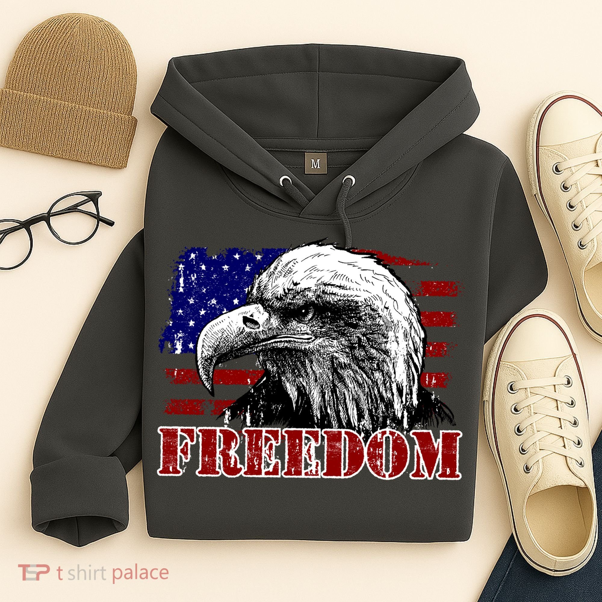 Bald Eagle Distressed USA Flag Freedom 4th of July Hoodie