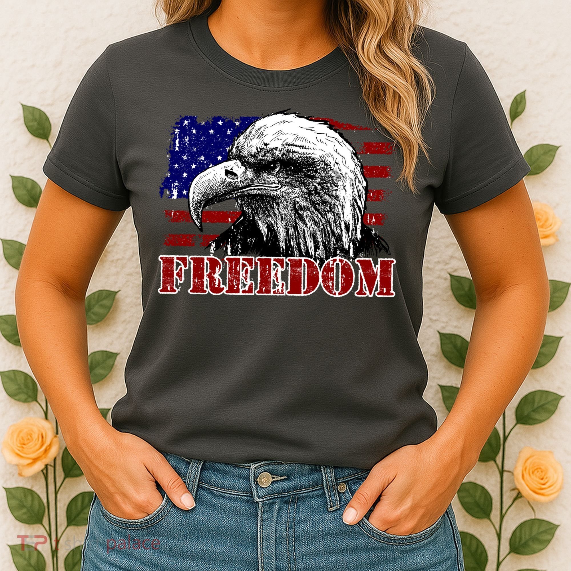 Bald Eagle Distressed USA Flag Freedom 4th of July Women's T-Shirt