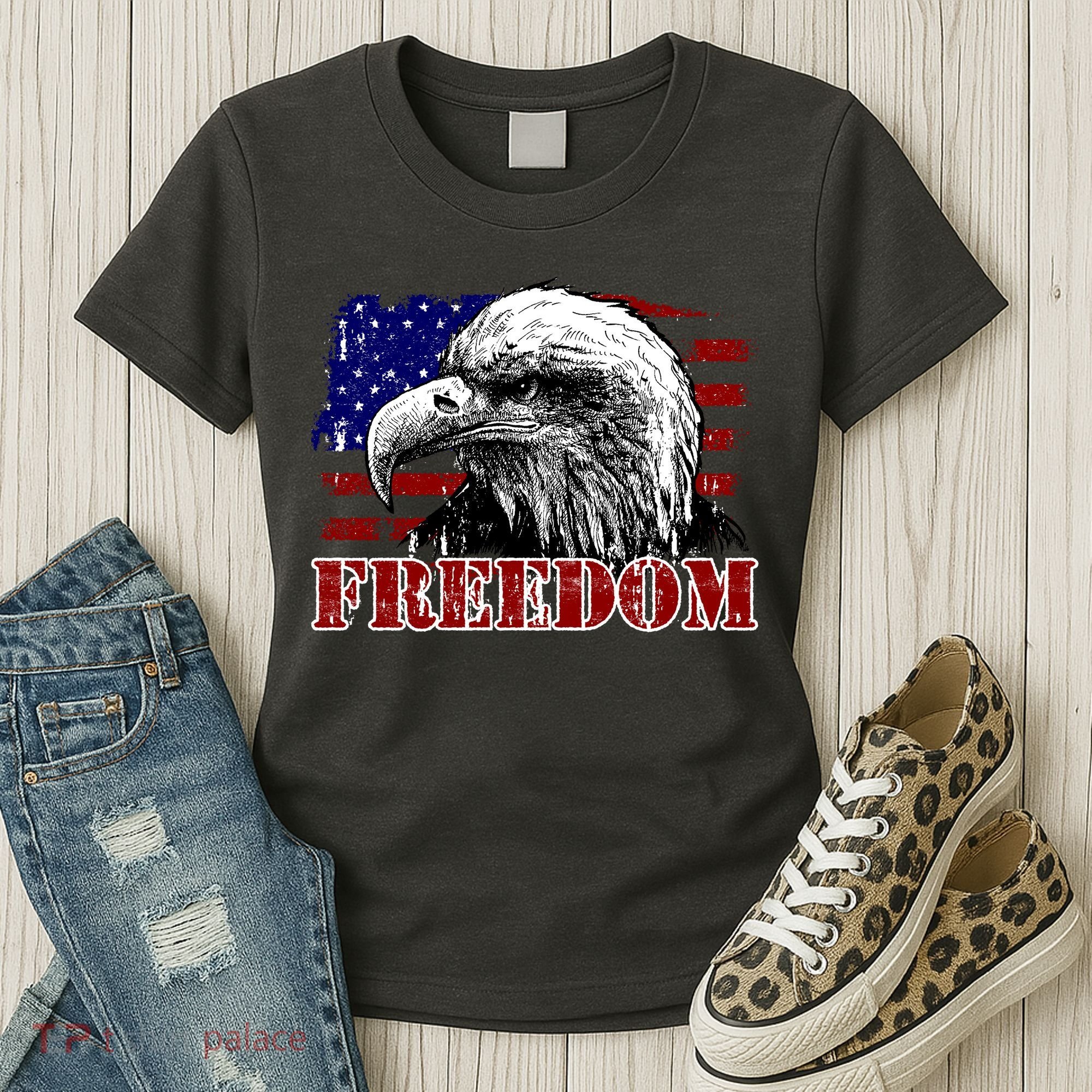 Bald Eagle Distressed USA Flag Freedom 4th of July Women's T-Shirt