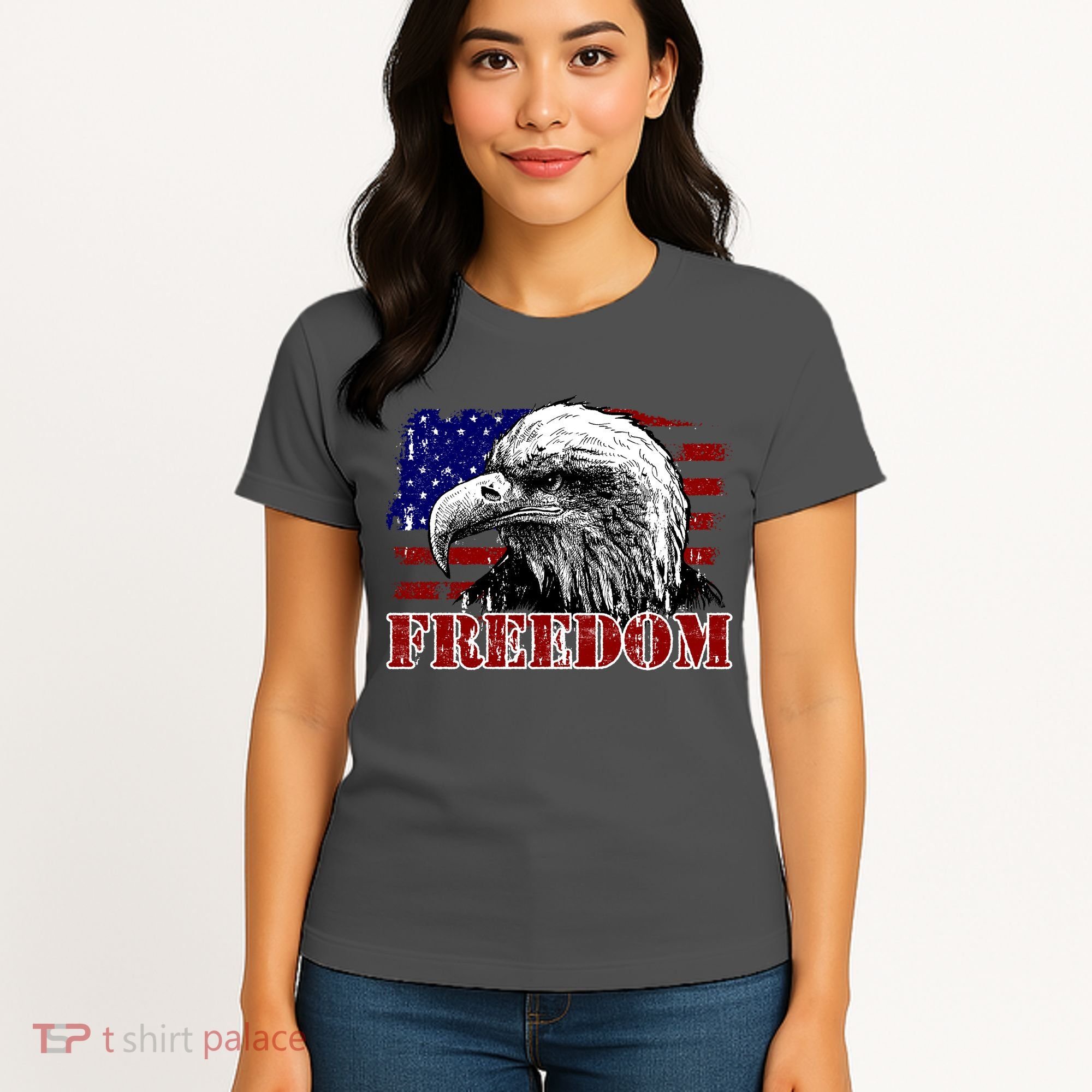 Bald Eagle Distressed USA Flag Freedom 4th of July Women's T-Shirt