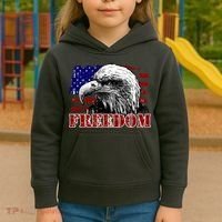 Bald Eagle Distressed USA Flag Freedom 4th of July Kids Hoodie thumb 3