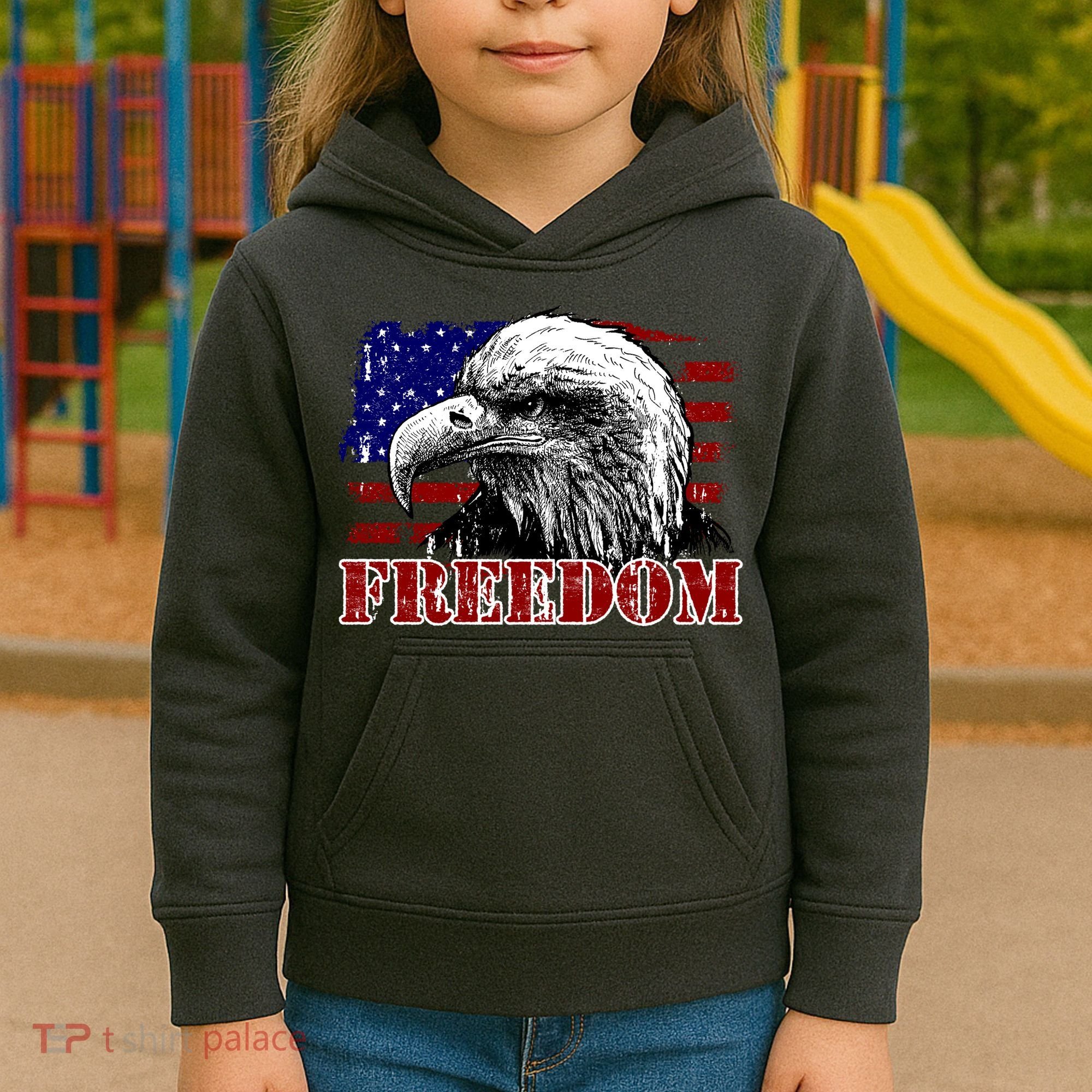 Bald Eagle Distressed USA Flag Freedom 4th of July Kids Hoodie