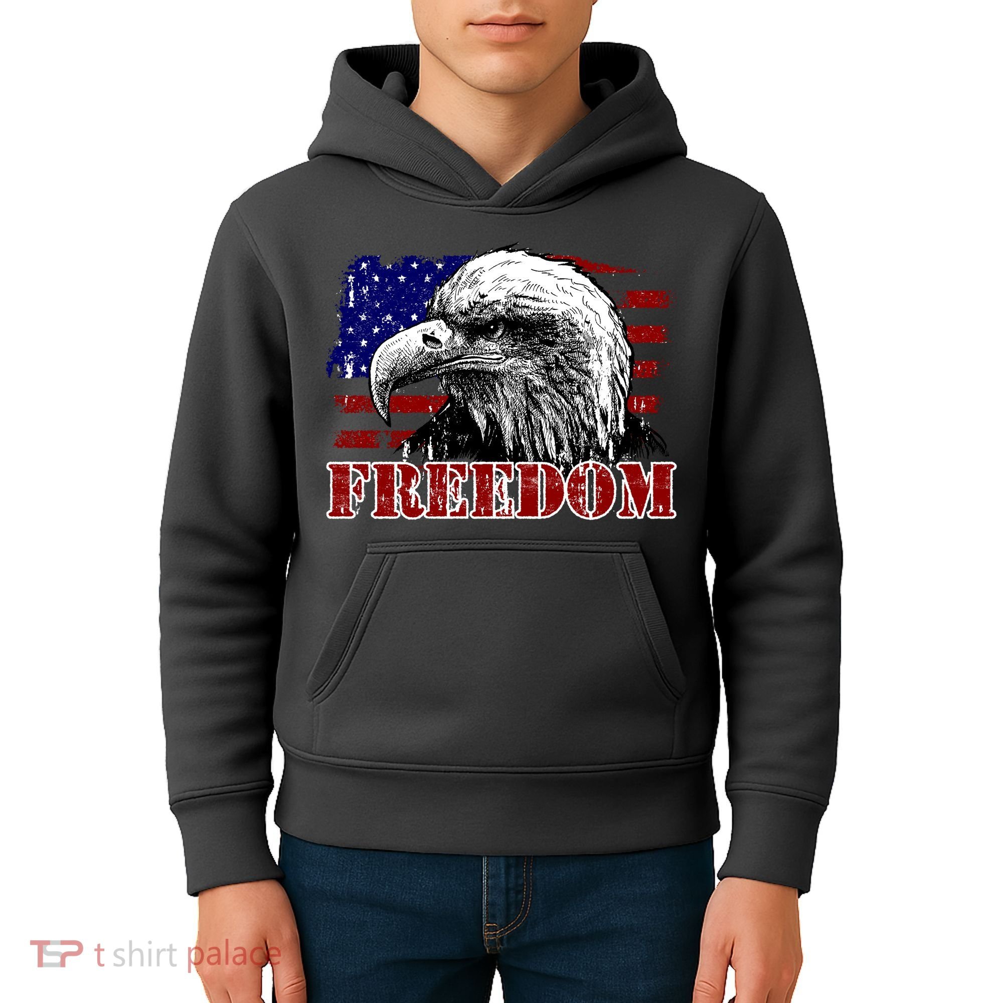 Bald Eagle Distressed USA Flag Freedom 4th of July Kids Hoodie