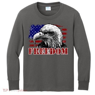 Bald Eagle Distressed USA Flag Freedom 4th of July Kids Long Sleeve Shirt