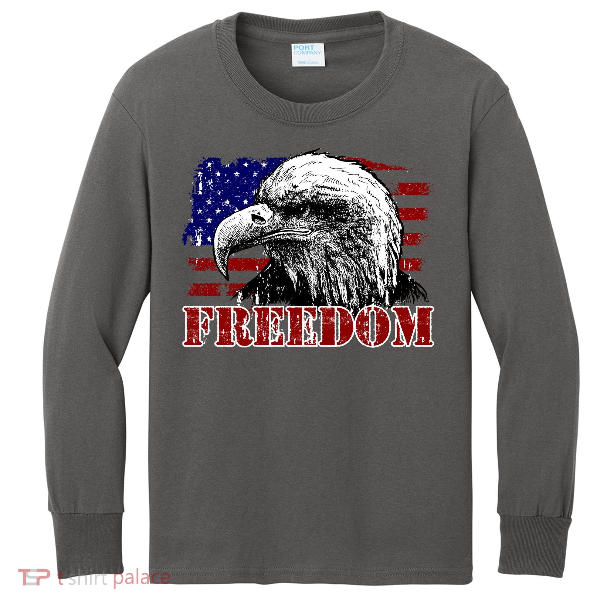 Bald Eagle Distressed USA Flag Freedom 4th of July Kids Long Sleeve Shirt