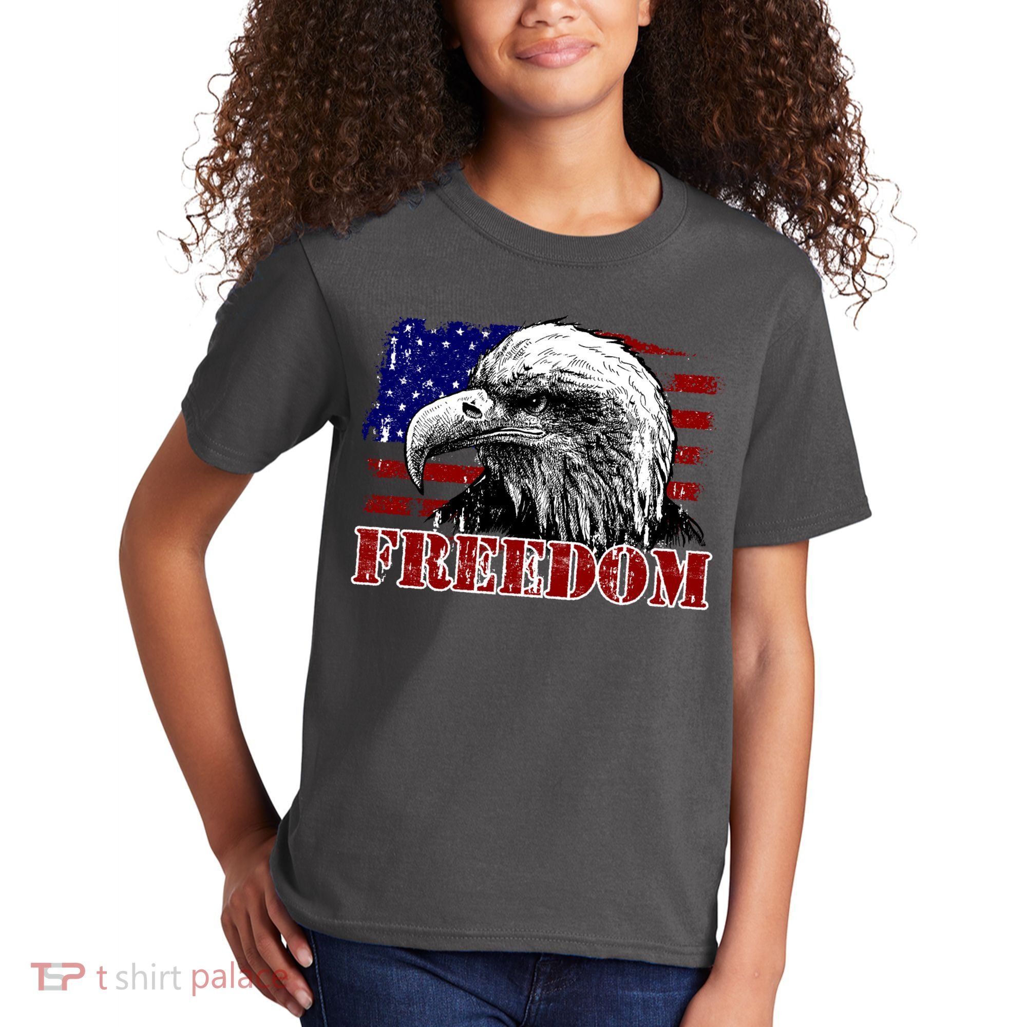 Bald Eagle Distressed USA Flag Freedom 4th of July Kids T-Shirt