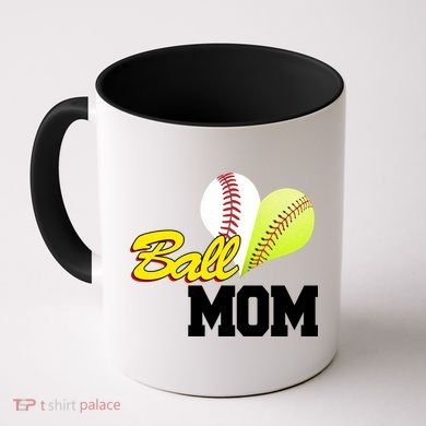 Ball Mom Heart Baseball Fan Coffee Mug